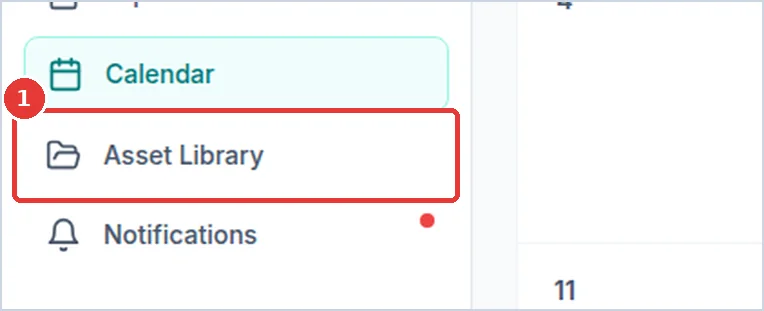 Close-up: the Asset Library button