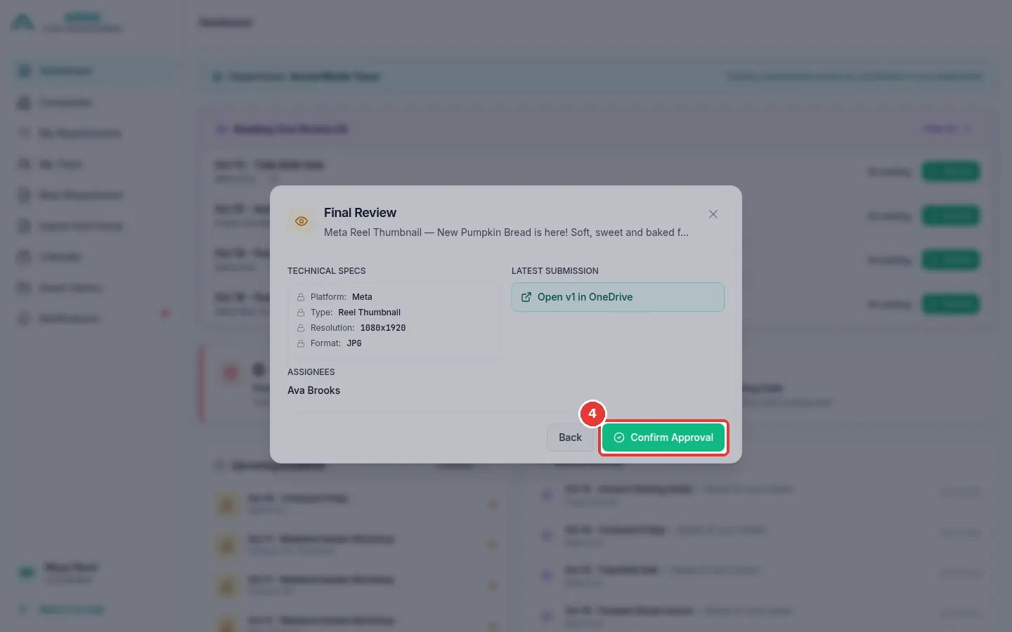 The full screen. The red box shows the Confirm Approval button.