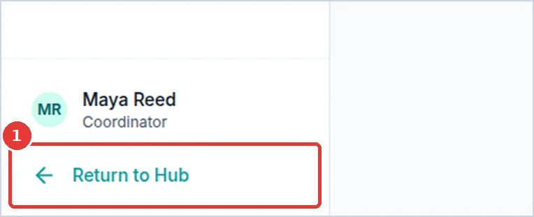 Close-up: the Return to Hub button