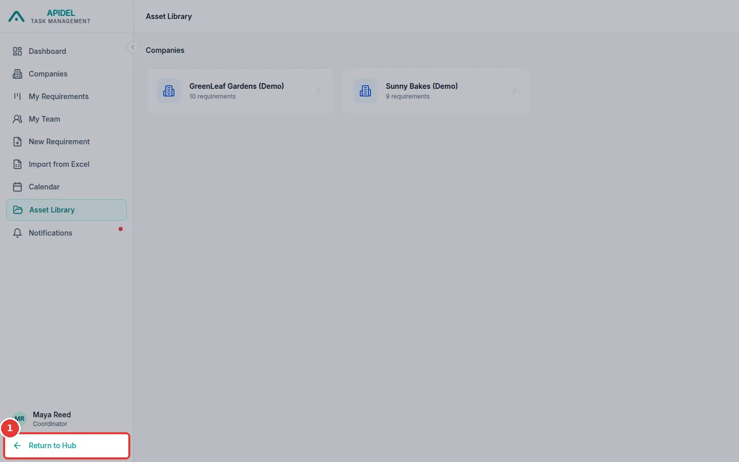 The full screen. The red box shows the Return to Hub button.