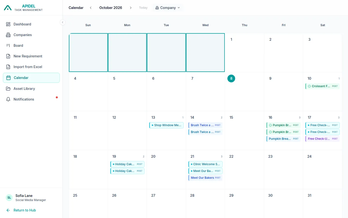 The calendar page for one month