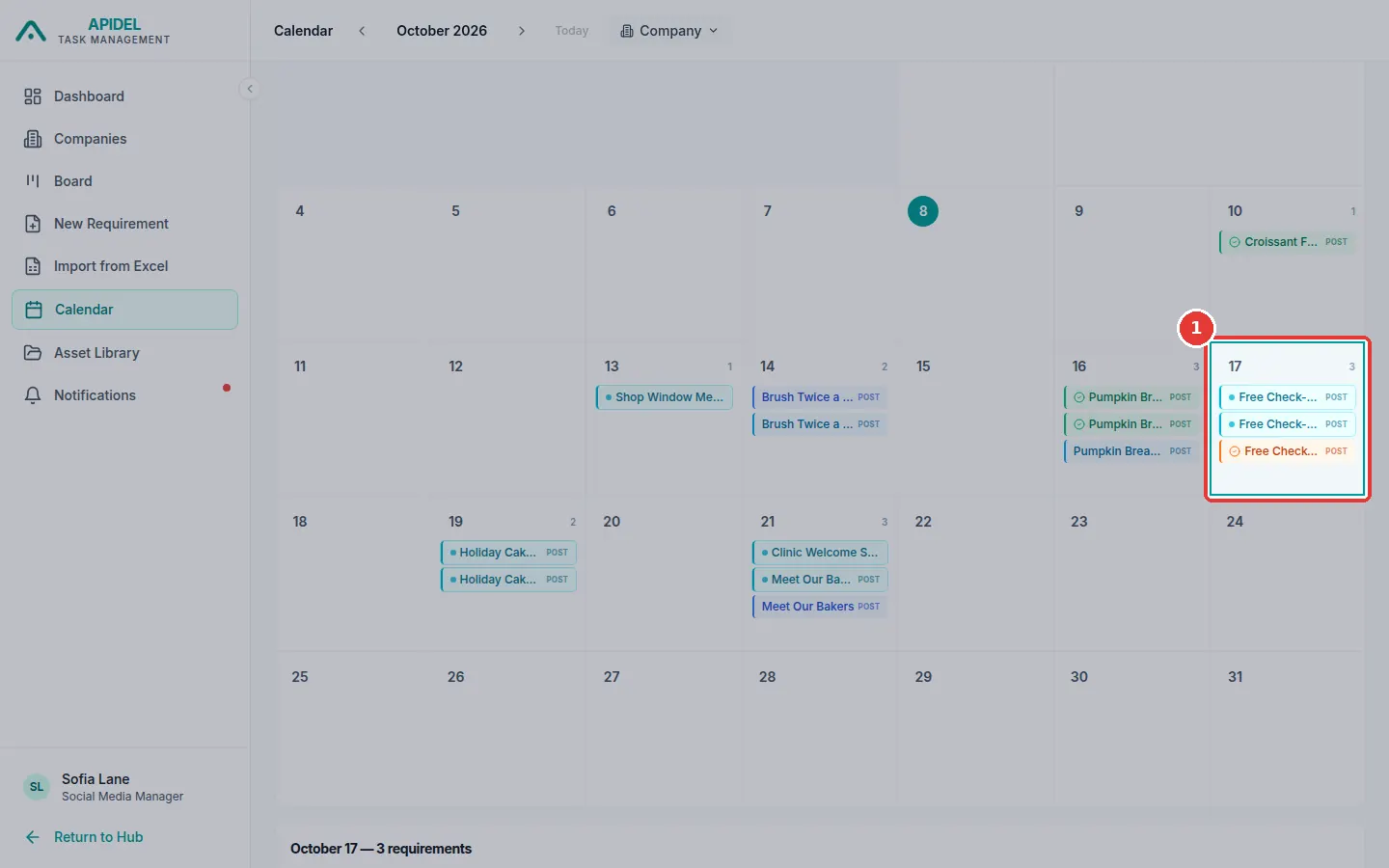 The full screen. The red box shows a day in the calendar.