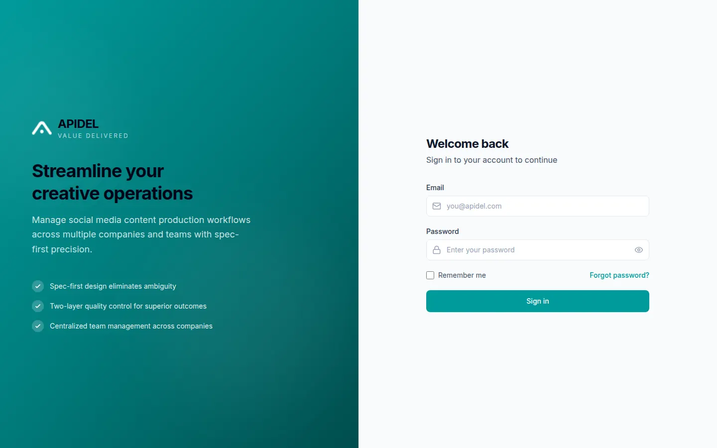 The Welcome back page where you sign in