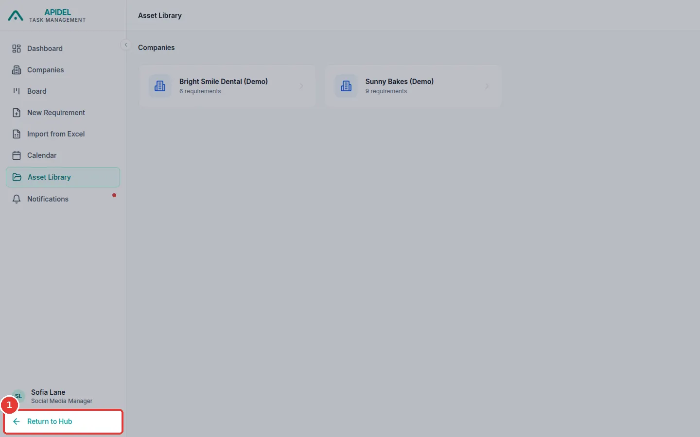 The full screen. The red box shows the Return to Hub button.