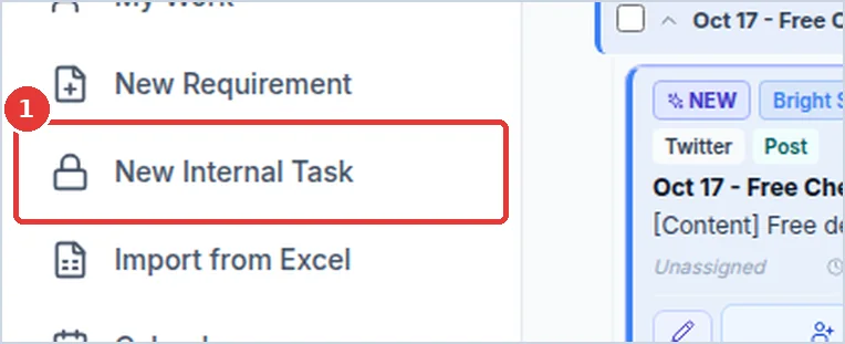 Close-up: the New Internal Task button