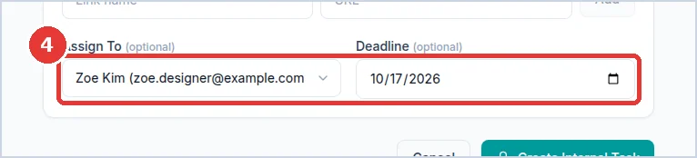 Close-up: the Assign To and Deadline boxes