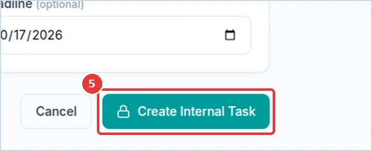 Close-up: the Create Internal Task button