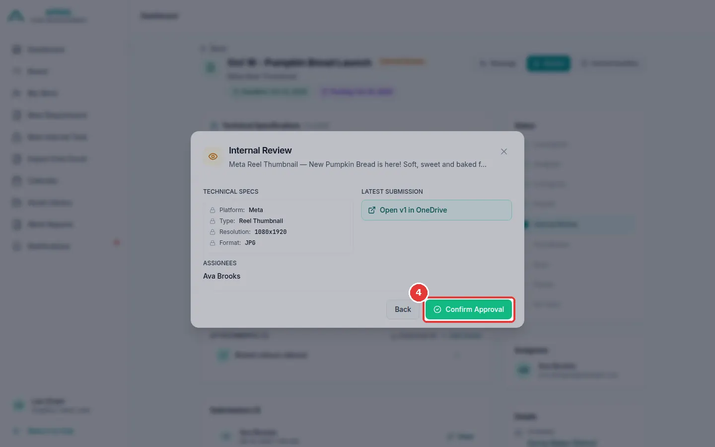 The full screen. The red box shows the Confirm Approval button.