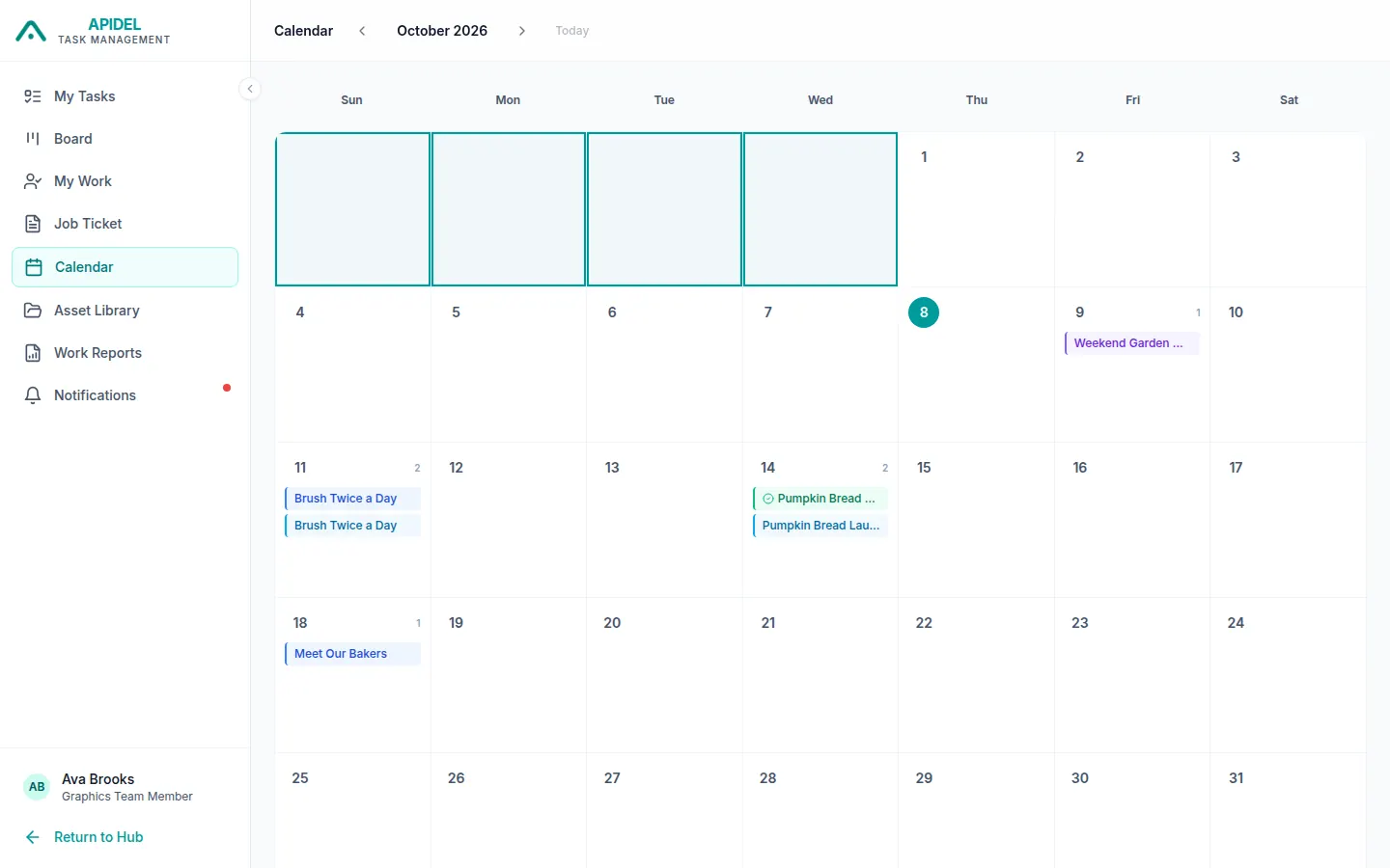 The calendar page for one month