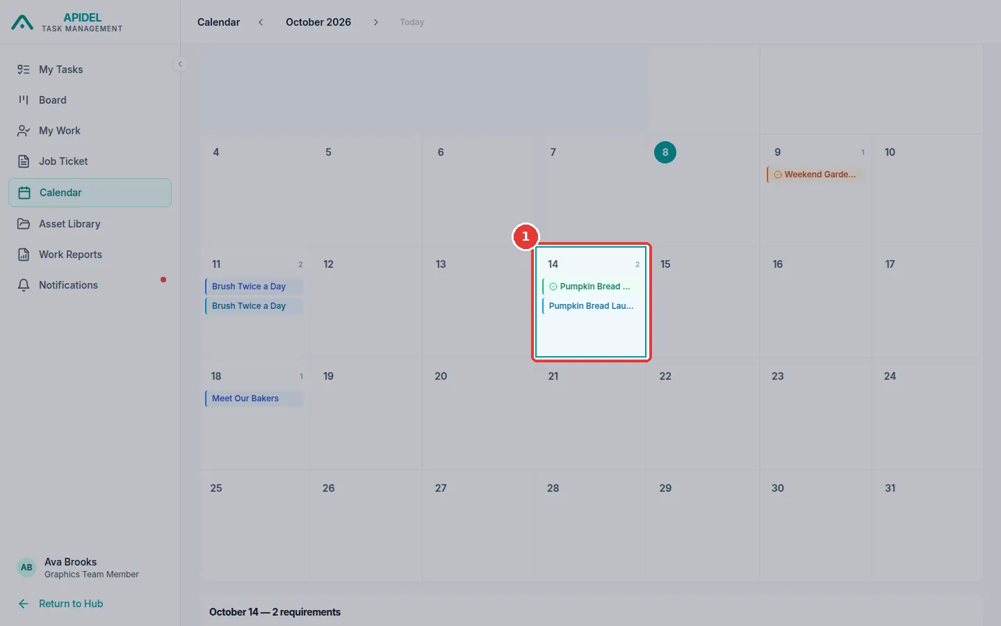The full screen. The red box shows a day in the calendar.