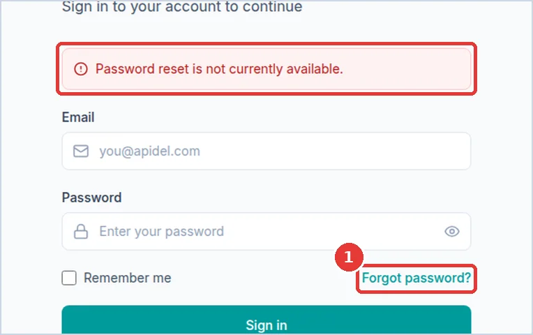 Close-up: Forgot password? and the red message