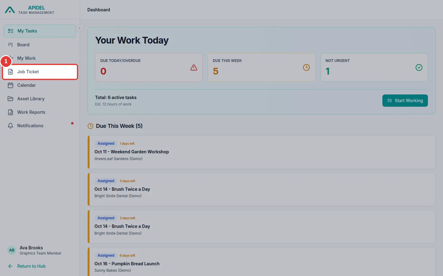 The full screen. The red box shows the Job Ticket button.