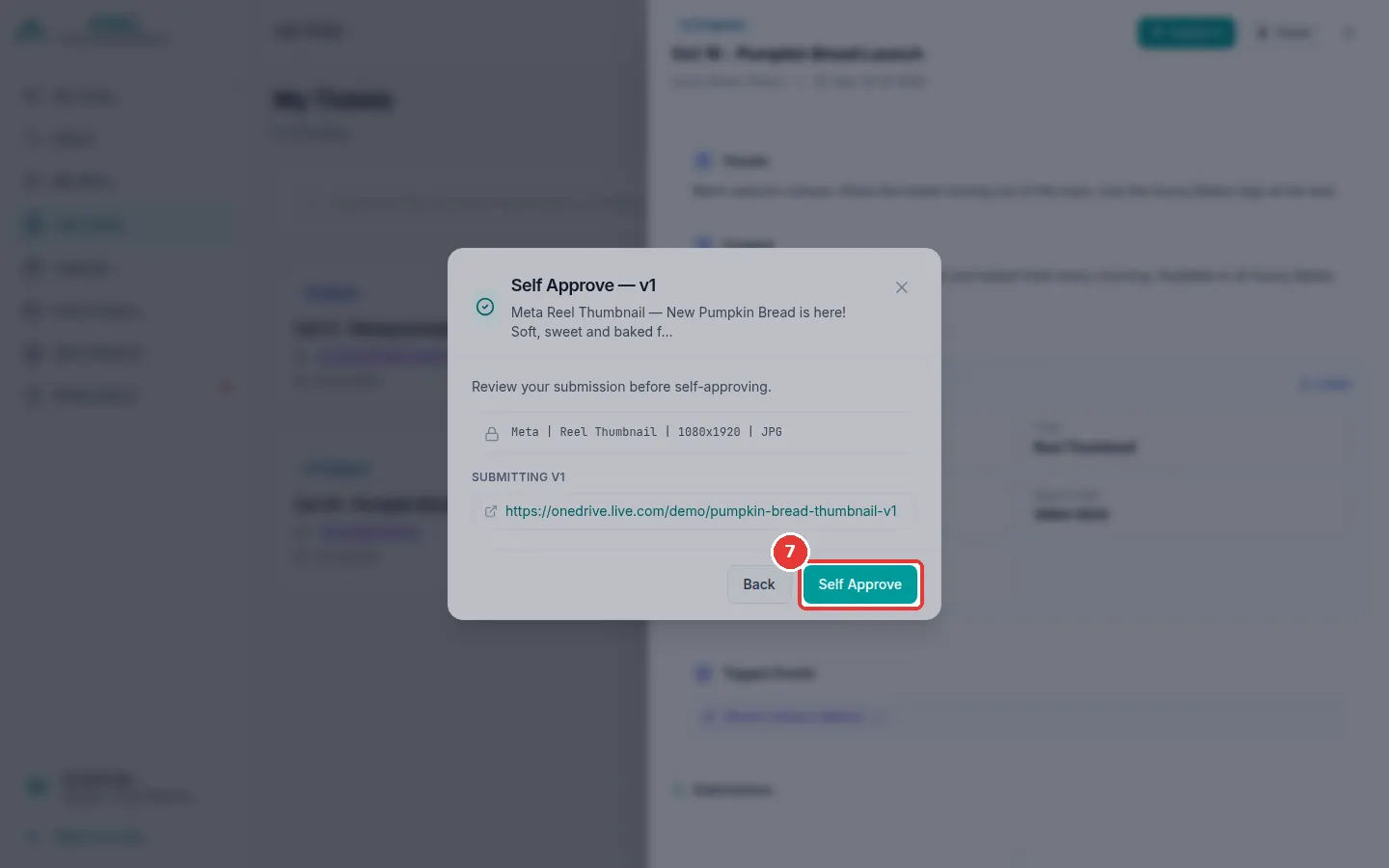 The full screen. The red box shows the Self Approve button.